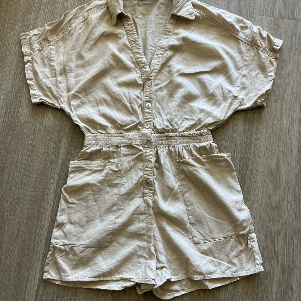 Zara Light Tan Button-Up Romper